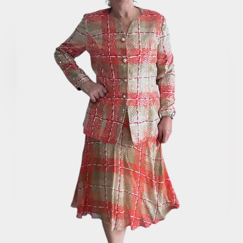 Anne Crimmins for Umi Collections silk blazer Skirt 2 pc Set 14 large Vintage